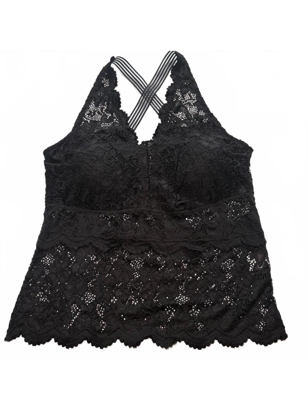Black lace tank top with built-in bra gothic dark coquette y2k grunge